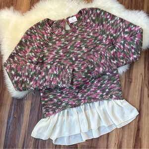 Hanna Andersson Pink Multi Coloured Knit Boho Sweater